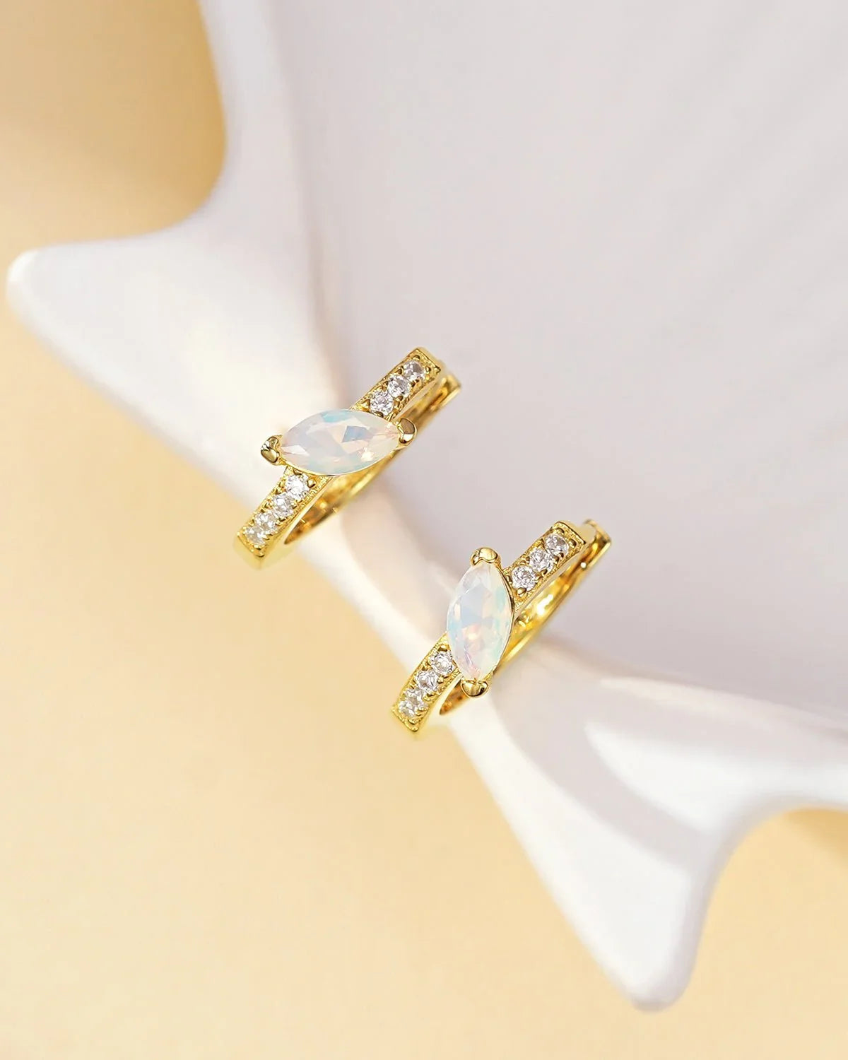 Silver Opal Huggie Hoop Earrings