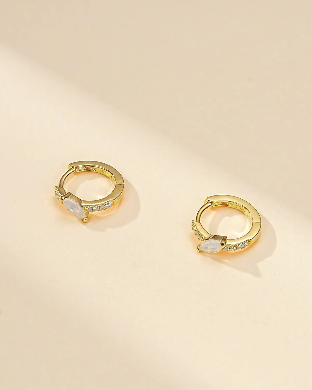 Silver Opal Huggie Hoop Earrings