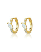 Silver Opal Huggie Hoop Earrings