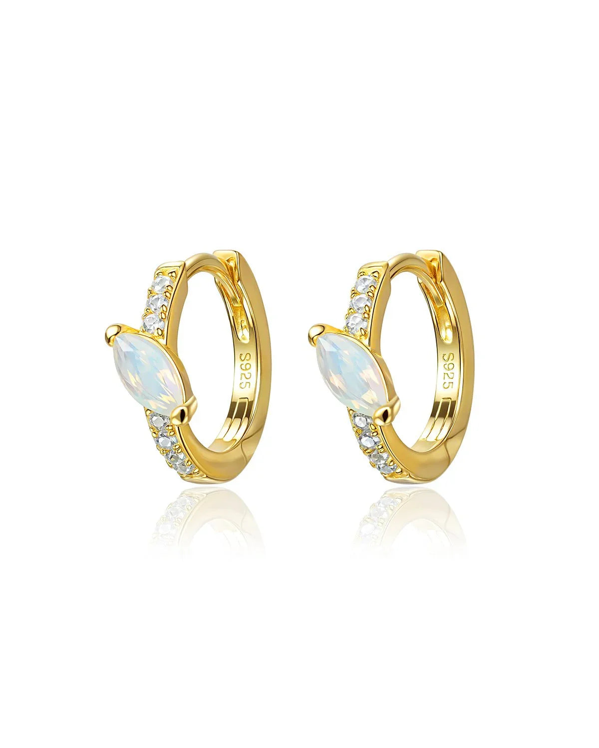 Silver Opal Huggie Hoop Earrings