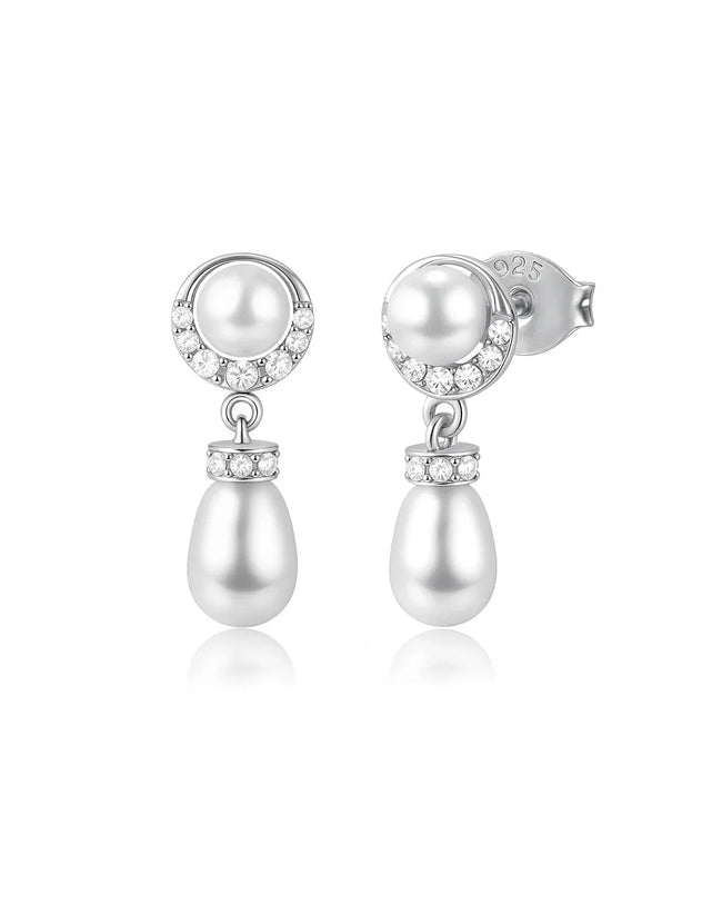 Silver Pearl Drop Earrings for Bridal & Wedding Hover Image