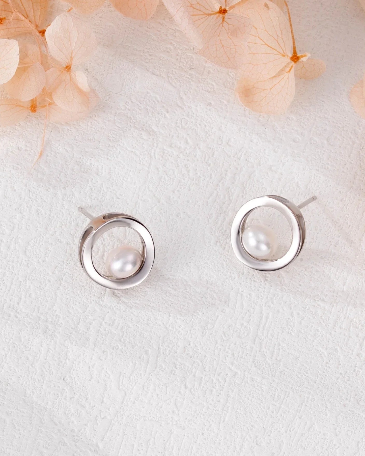 Silver Pearl Stud Earrings for Women