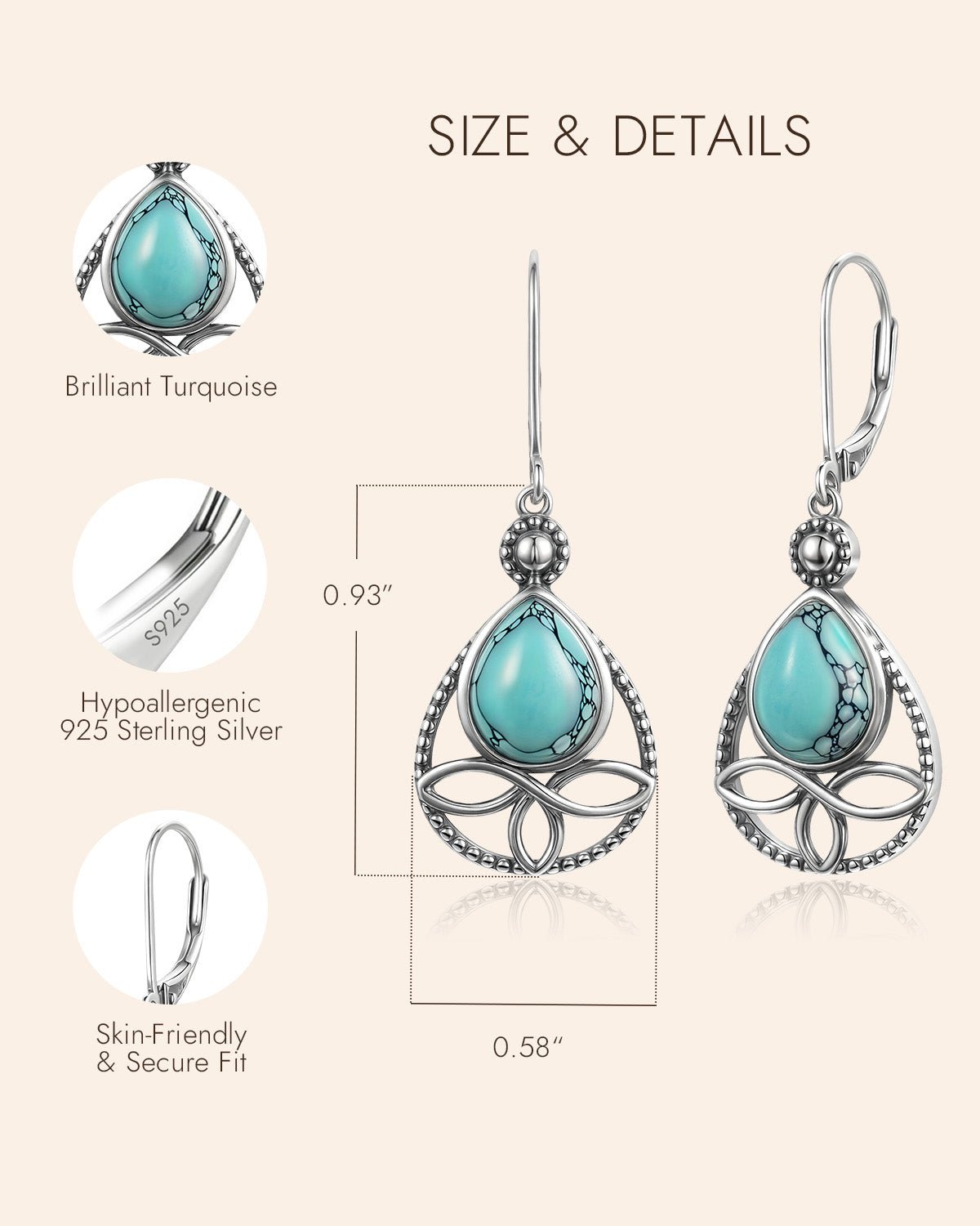 Silver Turquoise Celtic Knot Teardrop Earrings