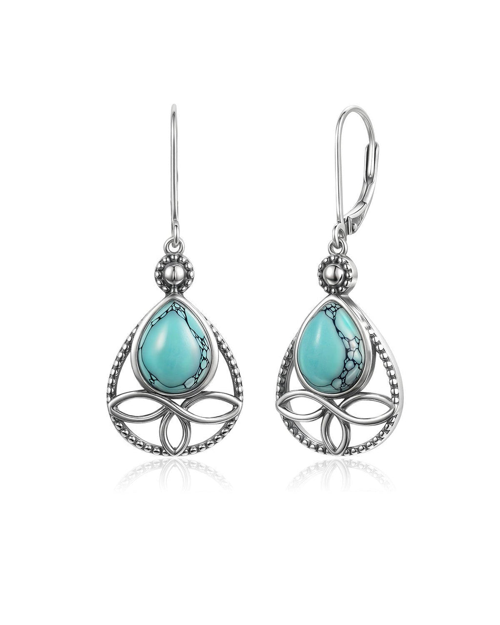 Silver Turquoise Celtic Knot Teardrop Earrings