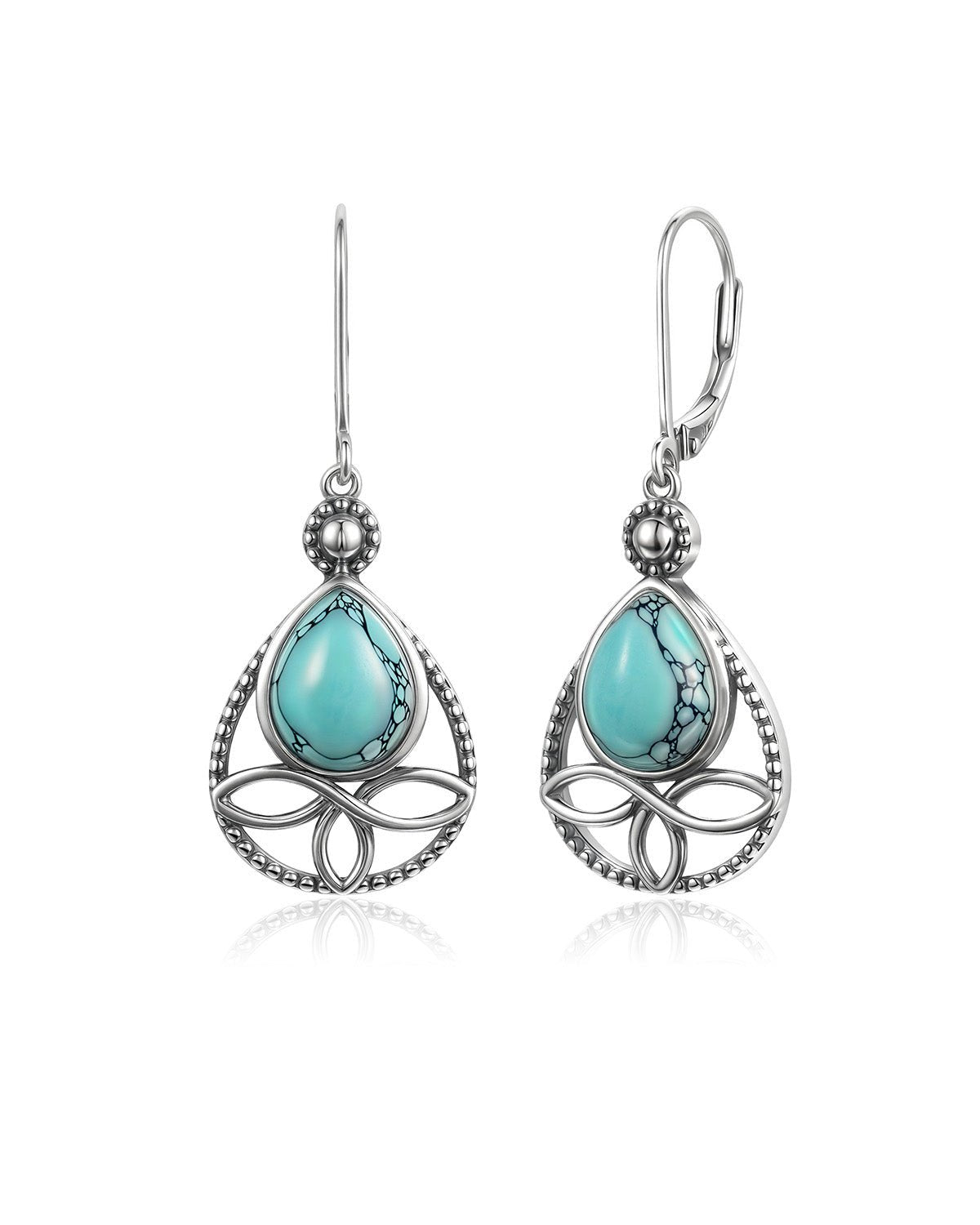 Silver Turquoise Celtic Knot Teardrop Earrings