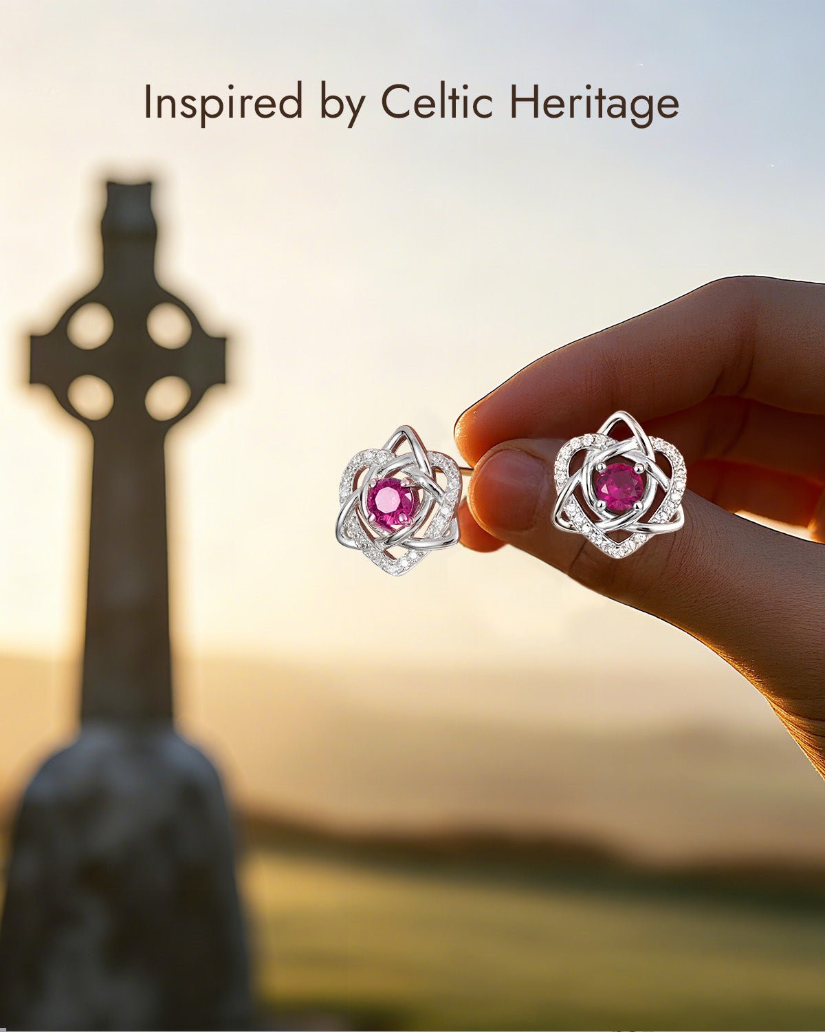 Sterling Silver Celtic Knot Birthstone Stud Earrings