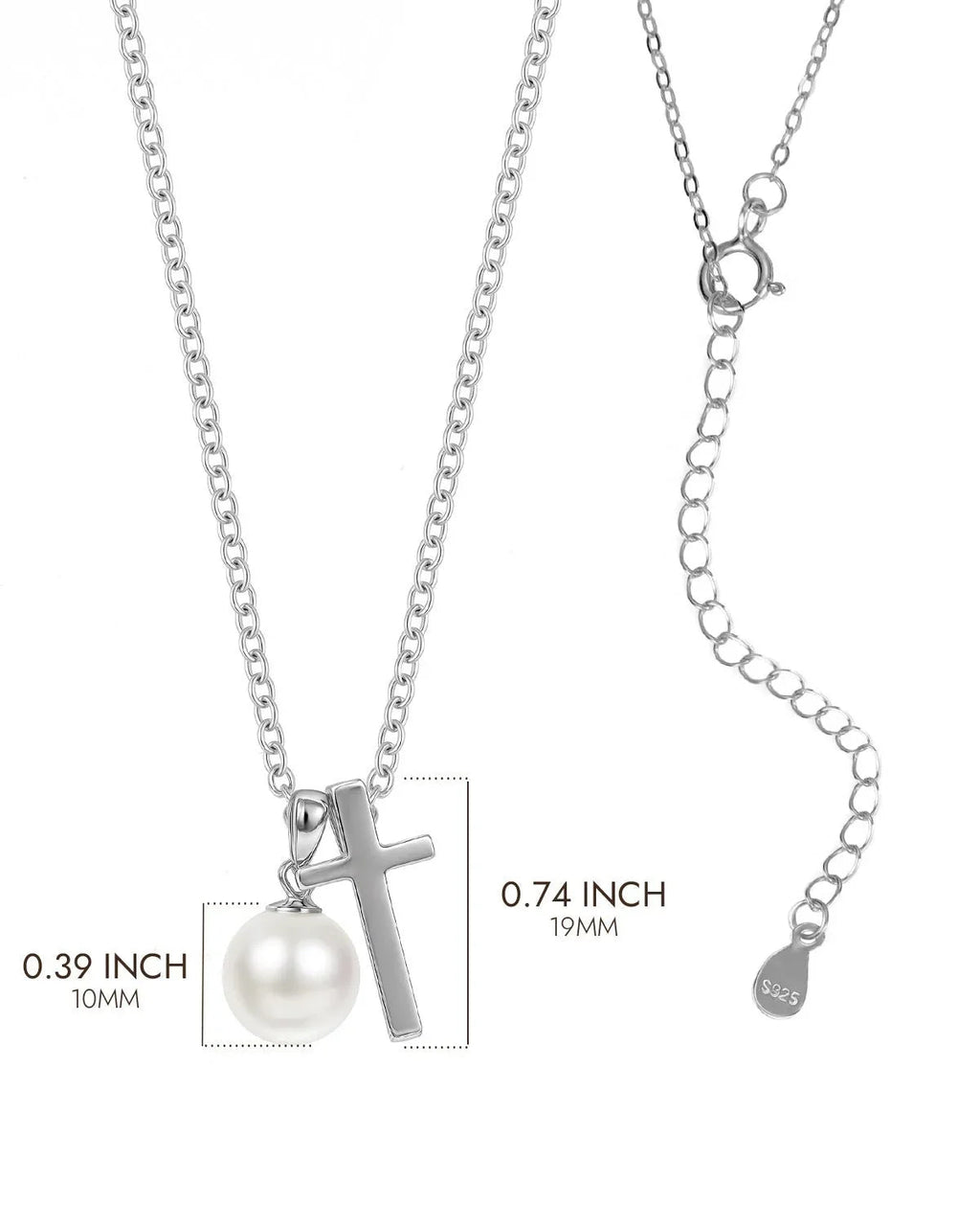 Sterling Silver Cross and Pearl Necklace