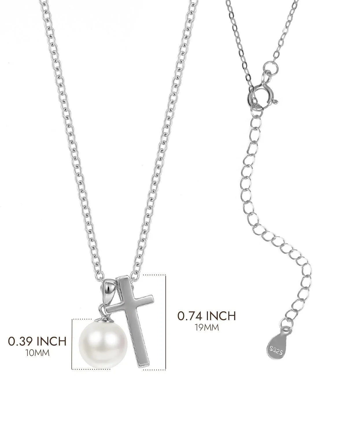 Sterling Silver Cross and Pearl Necklace
