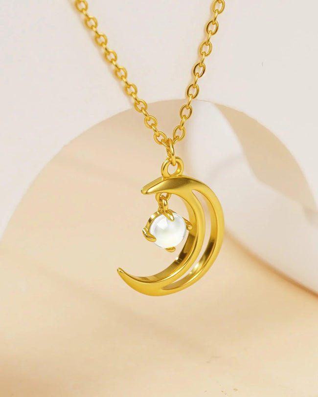 Crescent Moon Necklace in Sterling Silver or Gold Main Image
