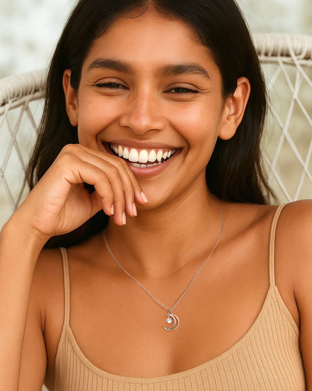 Crescent Moon Necklace in Sterling Silver or Gold