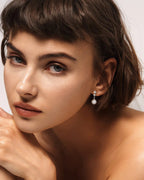 Sterling Silver Pearl Drop Earrings with Cubic Zirconia