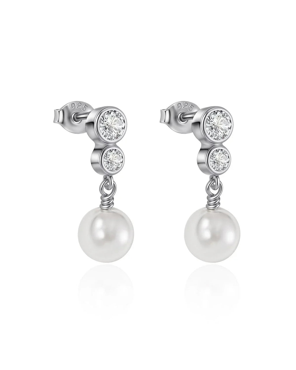 Sterling Silver Pearl Drop Earrings with Cubic Zirconia