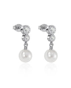 Sterling Silver Pearl Drop Earrings with Cubic Zirconia