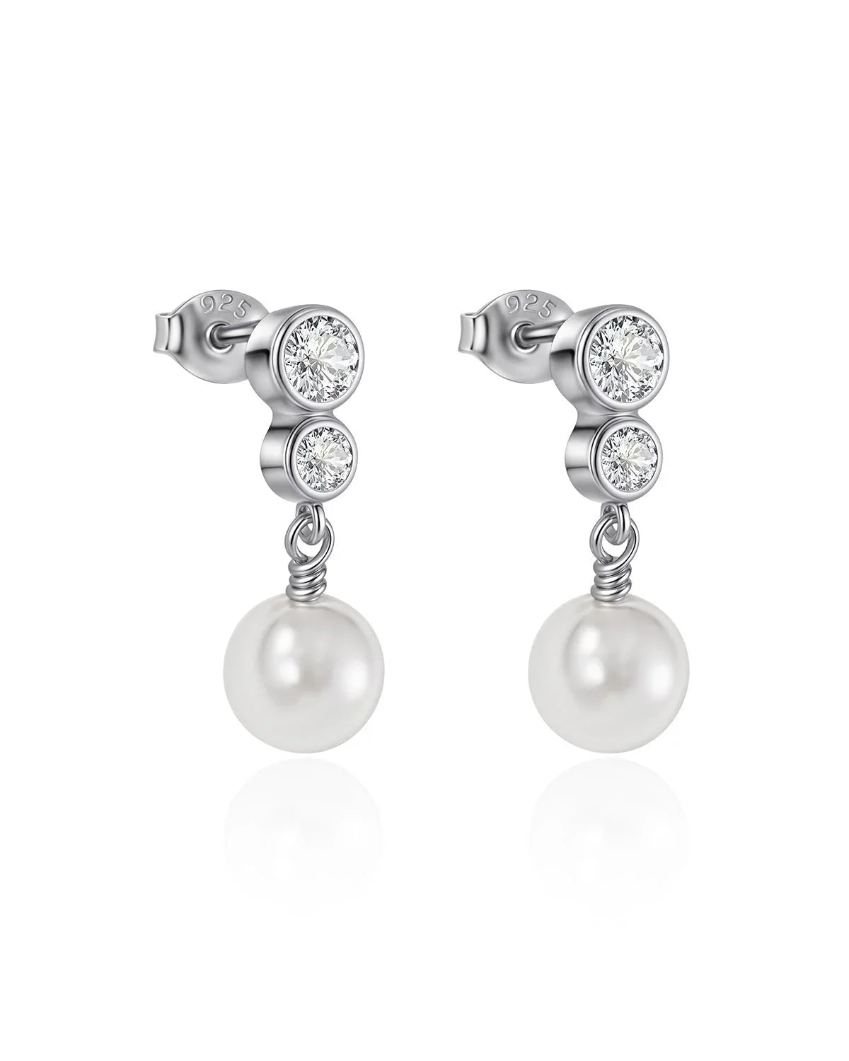 Sterling Silver Pearl Drop Earrings with Cubic Zirconia