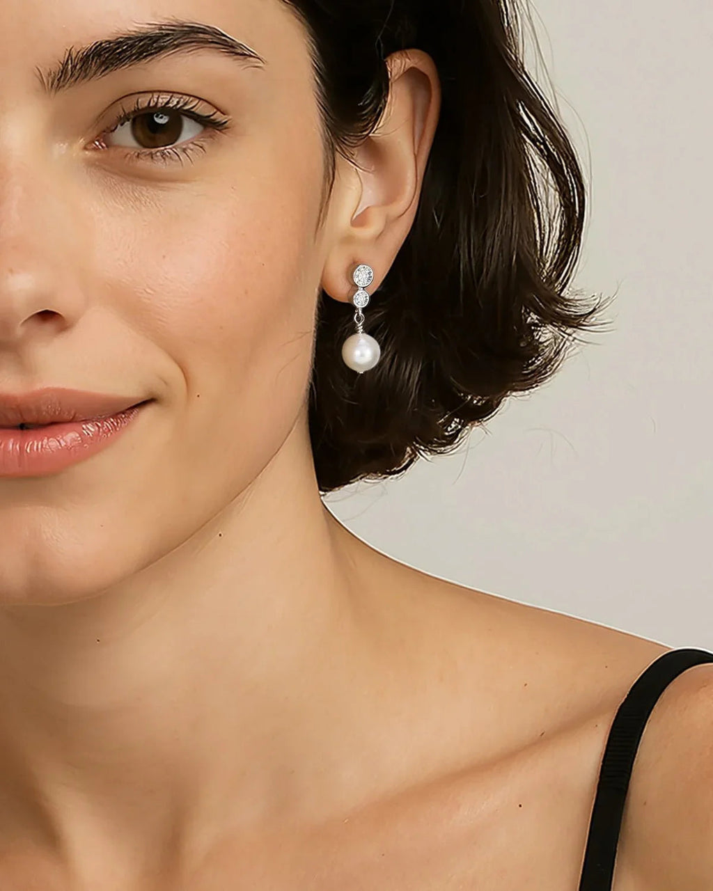 Sterling Silver Pearl Drop Earrings with Cubic Zirconia