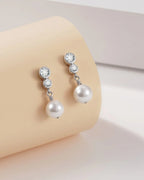 Sterling Silver Pearl Drop Earrings with Cubic Zirconia