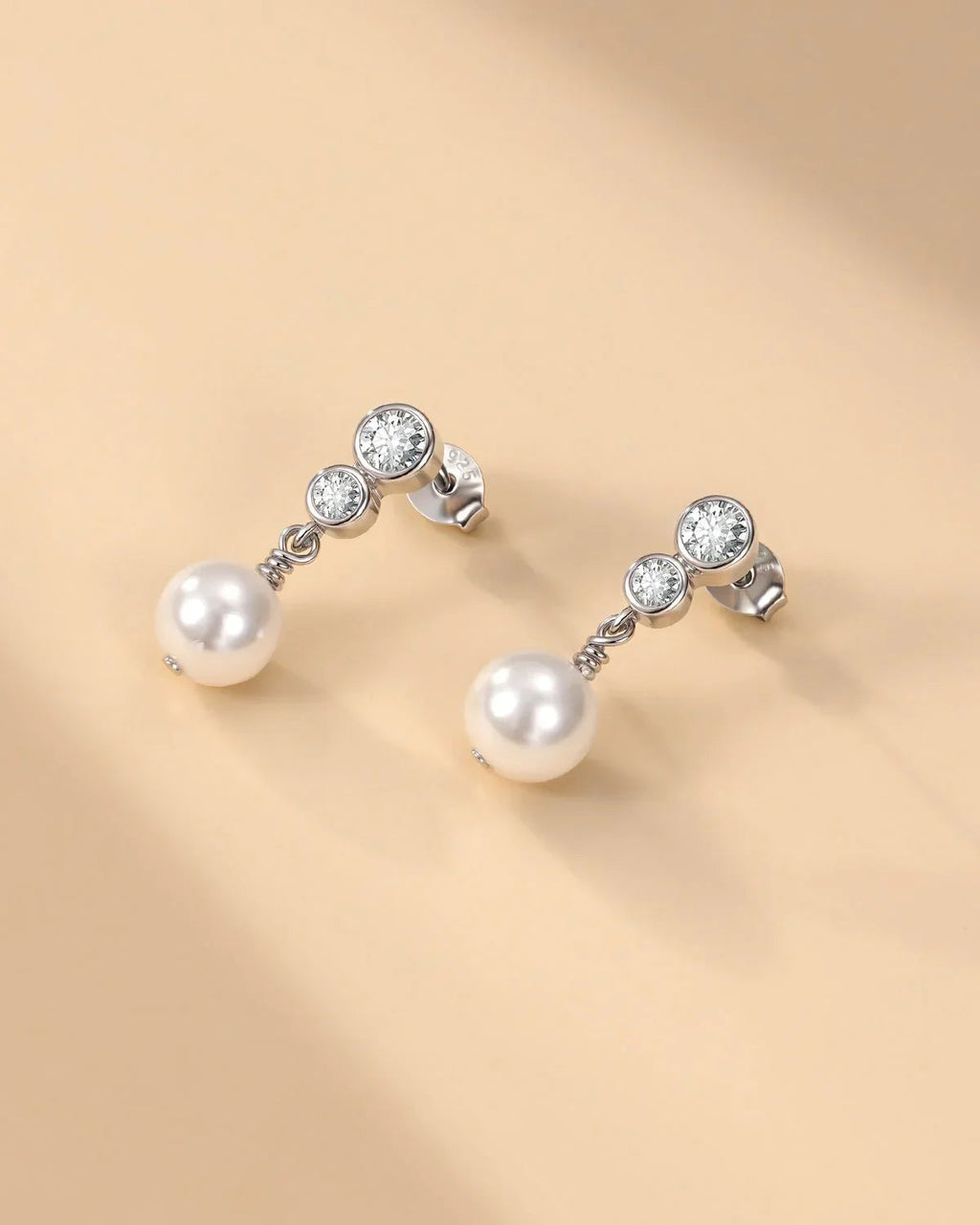 Sterling Silver Pearl Drop Earrings with Cubic Zirconia