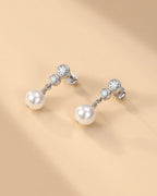 Sterling Silver Pearl Drop Earrings with Cubic Zirconia
