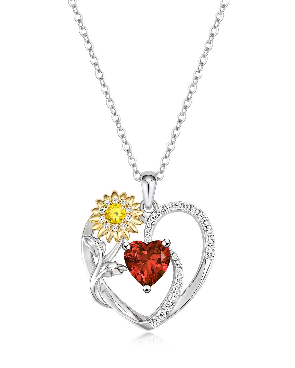 Sunflower Birthstone Heart Necklace