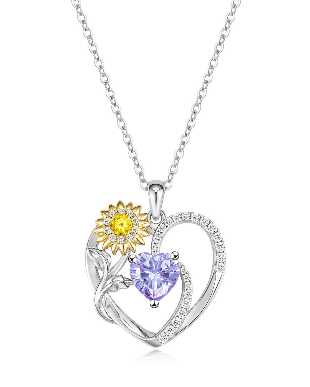 Sunflower Birthstone Heart Necklace
