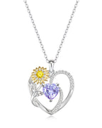 Sunflower Birthstone Heart Necklace