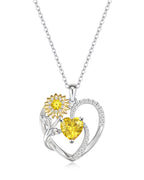 Sunflower Birthstone Heart Necklace