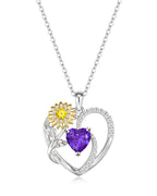 Sunflower Birthstone Heart Necklace