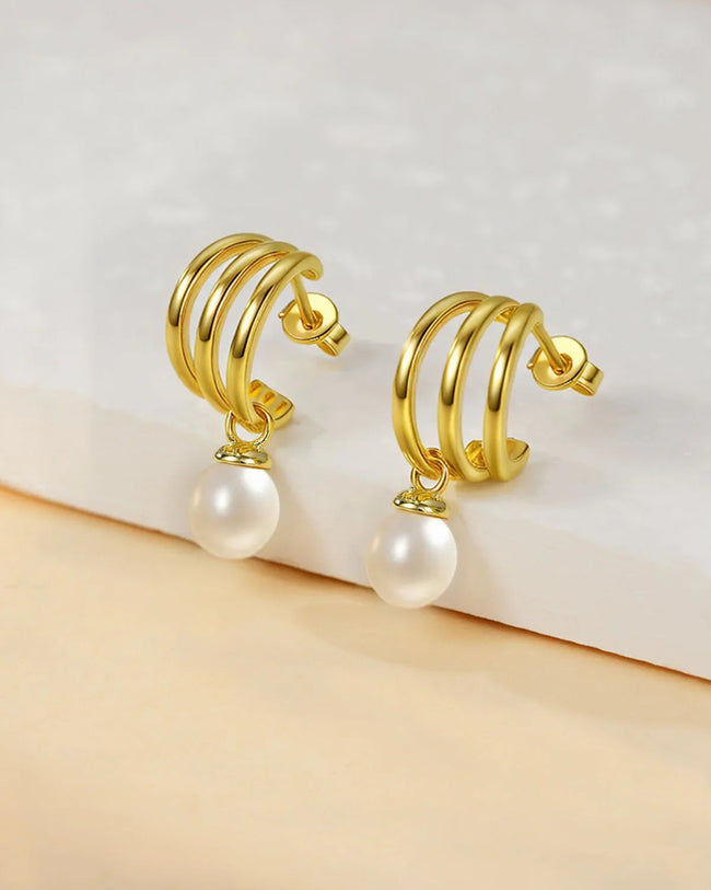 Triple Hoop Pearl Earrings Main Image