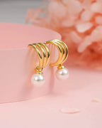 Triple Hoop Pearl Earrings