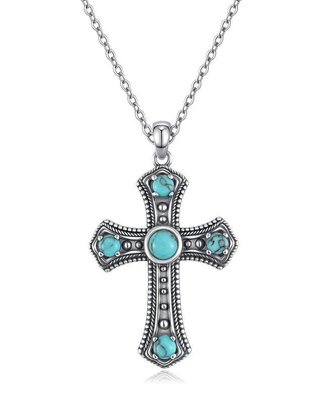 Turquoise Cross Necklace – Vintage Faith Pendant Necklace Hover Image
