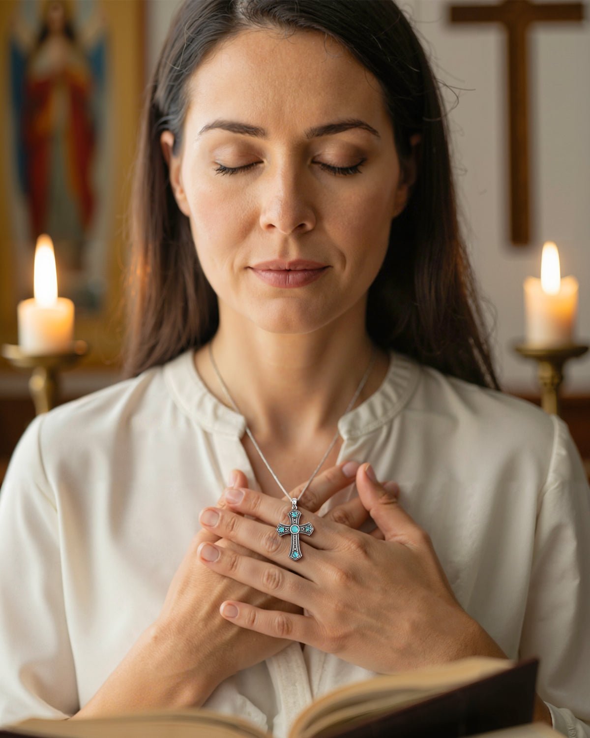 Turquoise Cross Necklace – Vintage Faith Pendant Necklace