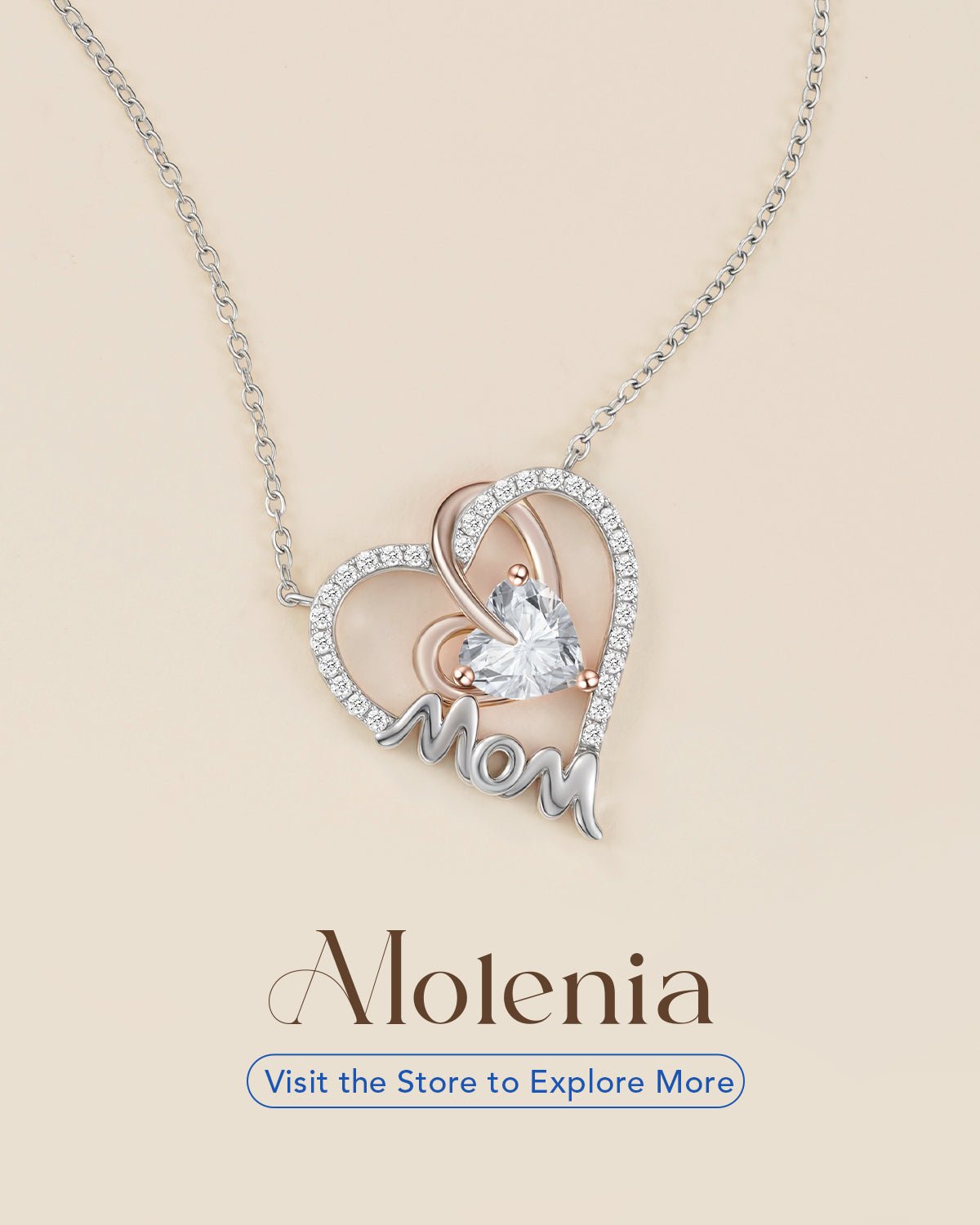 Two‑Tone Love Heart Mom Necklace