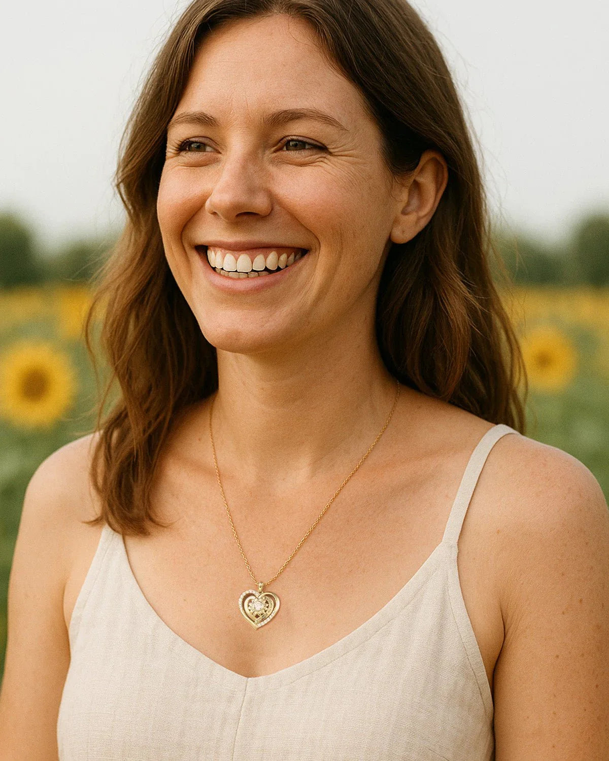 "You Are My Sunshine" Sunflower Heart Necklace